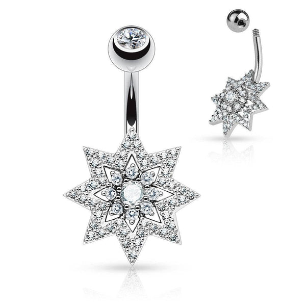 Surgical Steel Multi Macro Pave CZ Sunburst Belly Button Navel Ring - Pierced Universe