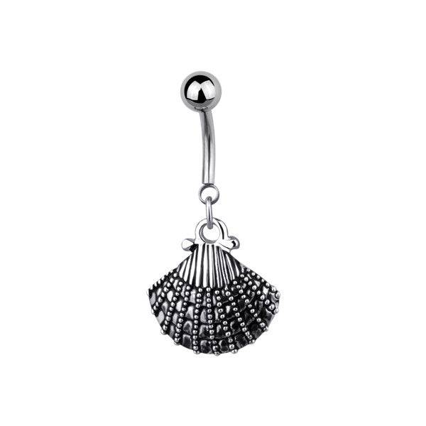Surgical Steel Nautical Clamshell Dangling Belly Button Ring - Pierced Universe