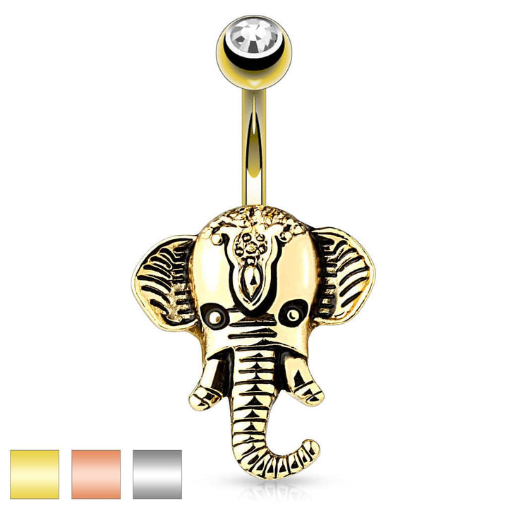Surgical Steel Non Dangle Antique Elephant Head Belly Ring - Pierced Universe