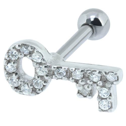 Surgical Steel Paved CZ Romantic Key Ear Helix Cartilage Ring - Pierced Universe