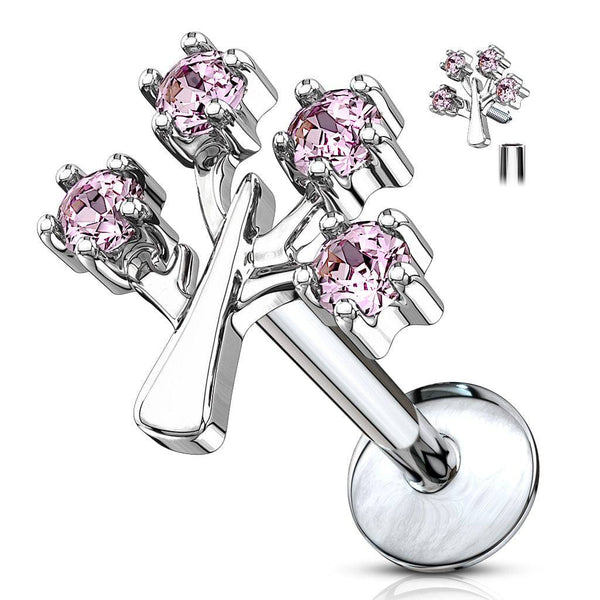 Surgical Steel Pink CZ Tree Of Life Internally Threaded Labret - Pierced Universe