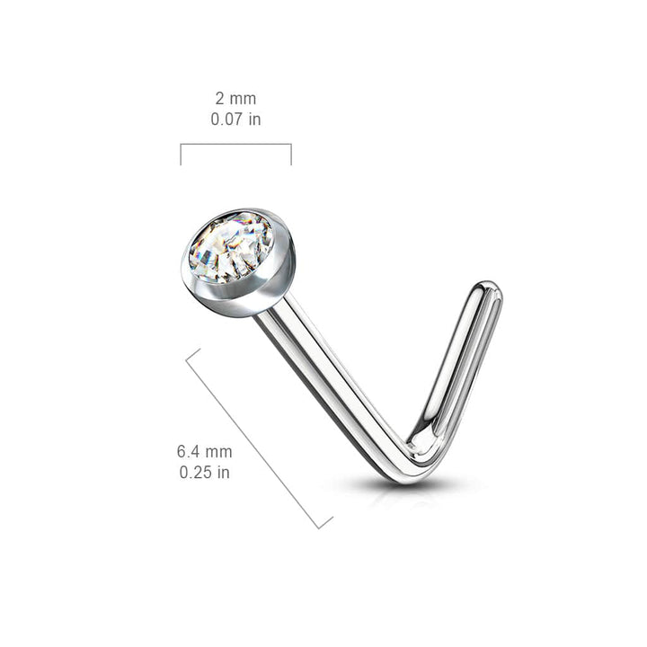 Surgical Steel Press Fit Pink CZ Gem "L" Shape Nose Ring Pin - Pierced Universe