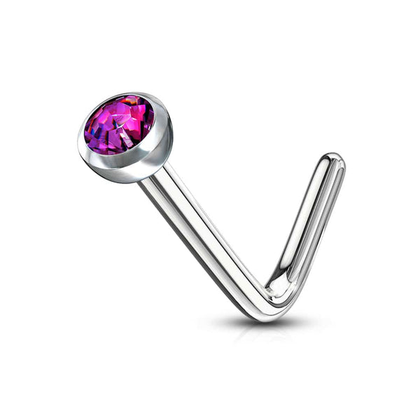 Surgical Steel Press Fit Purple CZ Gem "L" Shape Nose Ring Pin - Pierced Universe