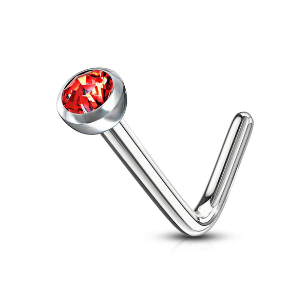 Surgical Steel Press Fit Red CZ Gem "L" Shape Nose Ring Pin - Pierced Universe
