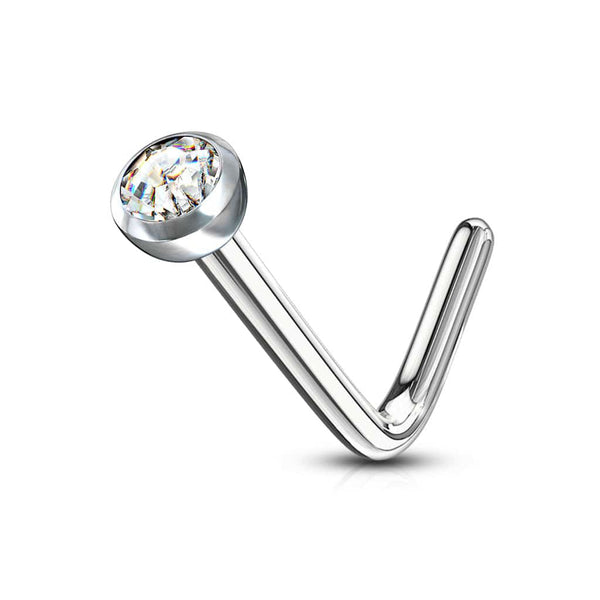 Surgical Steel Press Fit White CZ Gem "L" Shape Nose Ring Pin - Pierced Universe