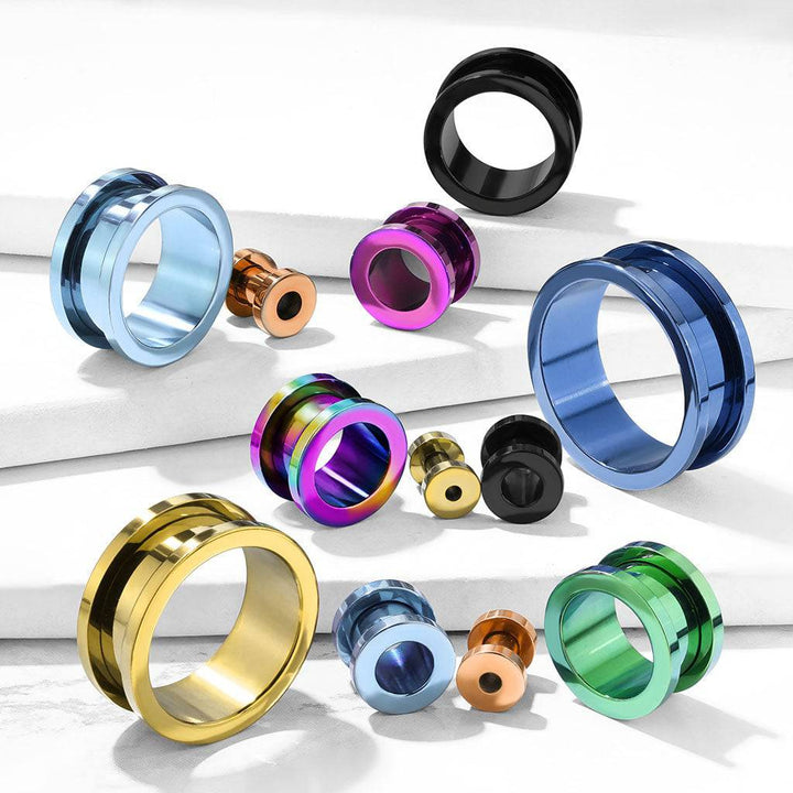 Surgical Steel Rainbow PVD Screw On Tunnel Spacers - Pierced Universe