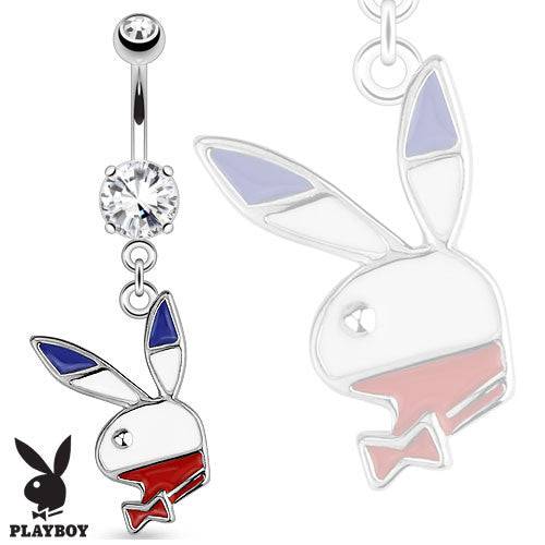 Surgical Steel Red White and Blue American Playboy Bunny Belly Button Dangling Navel Ring - Pierced Universe