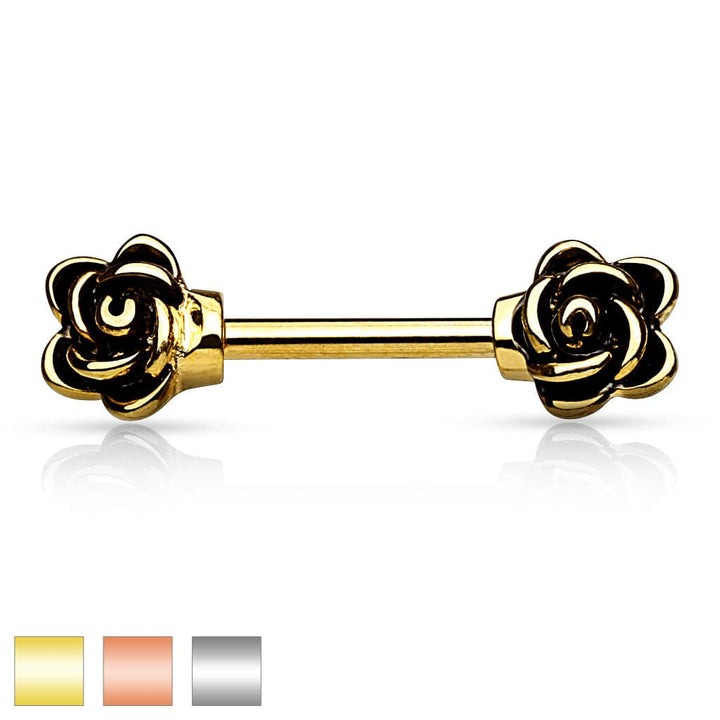 Surgical Steel Rose Flower Nipple Ring Barbell - Pierced Universe