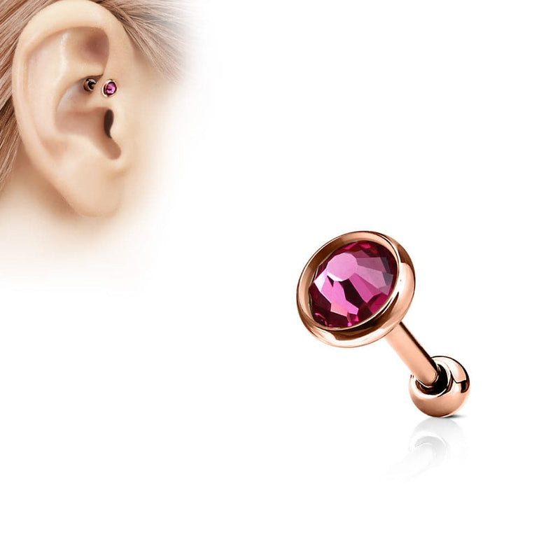 Surgical Steel Rose Gold IP Pink Gem Disk Ear Cartilage Barbell - Pierced Universe