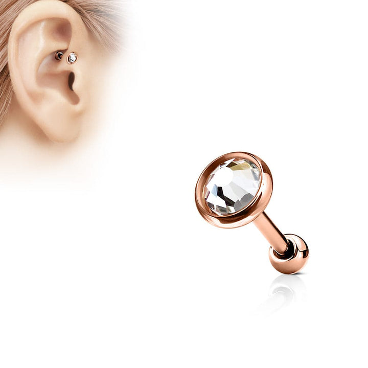 Surgical Steel Rose Gold IP White Gem Disk Ear Cartilage Barbell - Pierced Universe