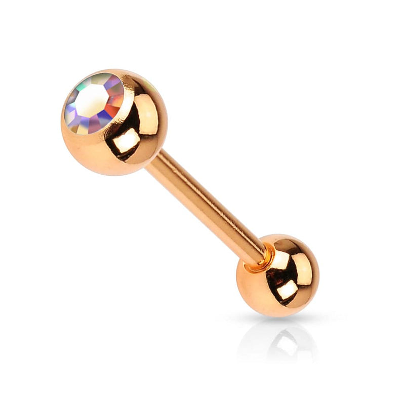Surgical Steel Rose Gold Plated Aurora Borealis Straight Barbell Tongue Ring - Pierced Universe