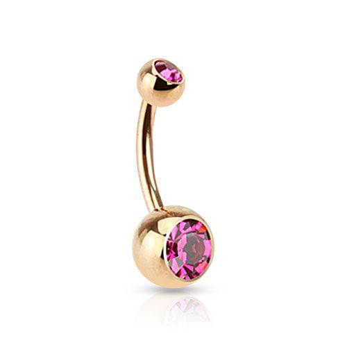 Surgical Steel Rose Gold Plated Double Gem Non Dangle Belly Ring - Pierced Universe
