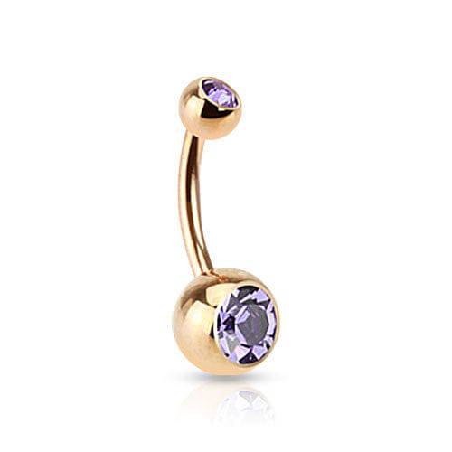 Surgical Steel Rose Gold Plated Double Gem Non Dangle Belly Ring - Pierced Universe