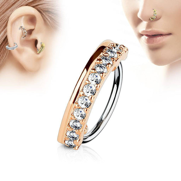 Surgical Steel Rose Gold Plated Line CZ Easy Bend Multi Use Hoop - Pierced Universe