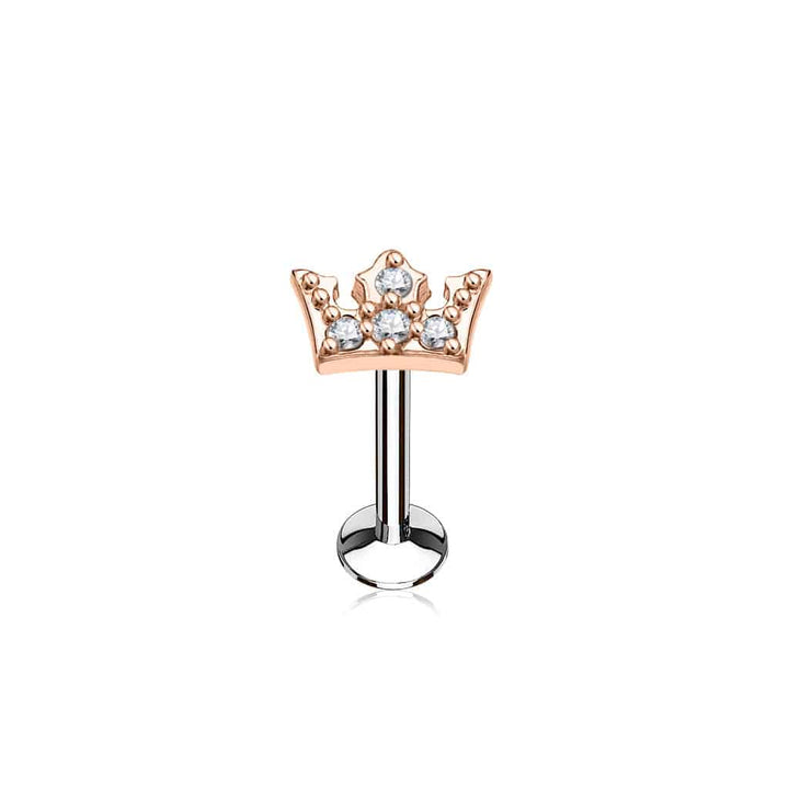 Surgical Steel Rose Gold Plated White CZ Crown Labret - Pierced Universe