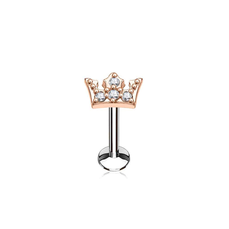 Surgical Steel Rose Gold Plated White CZ Crown Labret - Pierced Universe