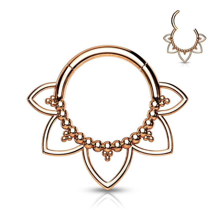 Surgical Steel Rose Gold PVD Floral Tribal Hinged Septum Ring Hoop Clicker - Pierced Universe