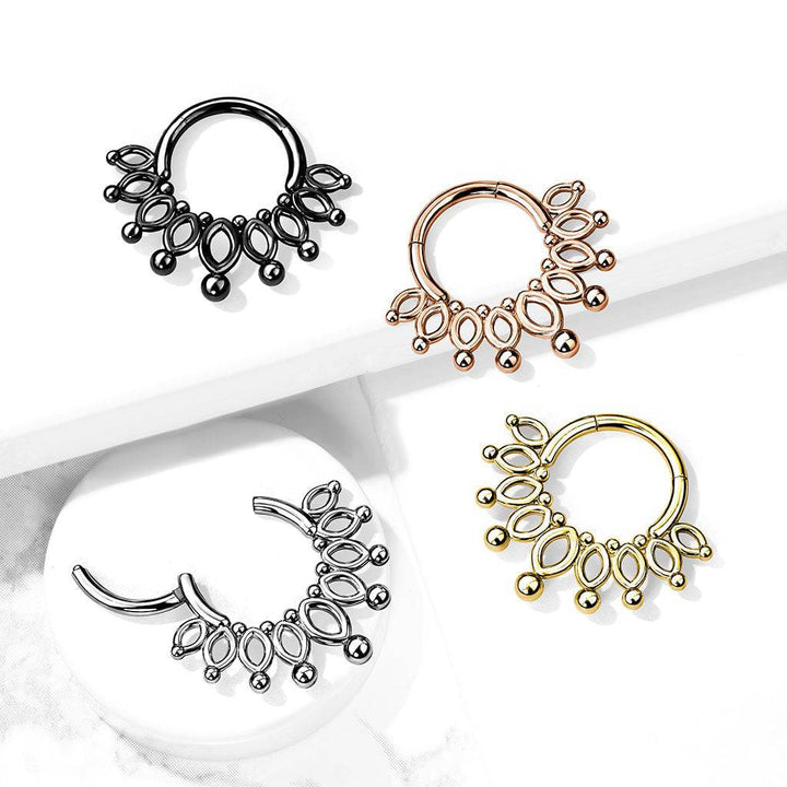 Surgical Steel Rose Gold PVD Tribal Hinged Septum Ring Hoop Clicker - Pierced Universe