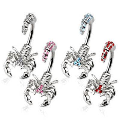 Surgical Steel Scorpion Scorpio with CZ Gems Belly Button Navel Ring - Pierced Universe