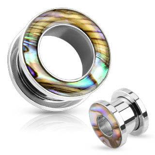 Surgical Steel Screw On Mother of Pearl Rim Ear Gauges Spacers Tunnels - Pierced Universe