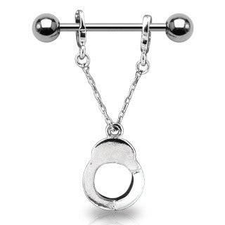 Surgical Steel Single Police Handcuff Dangle Nipple Ring Barbell - Pierced Universe