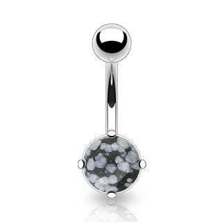 Surgical Steel Snowflake Obsidian Stone Prong Set Belly Button Ring - Pierced Universe