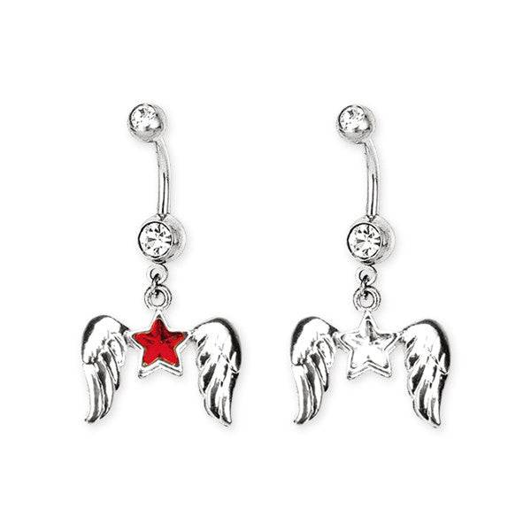 Surgical Steel Star Angel Wings Dangle Belly Button Navel Ring - Pierced Universe