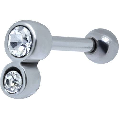 Surgical Steel Straight Ball Back Barbell with 2 Small-Bigger Consecutive CZ Gem Studs Helix Cartilage Tragus - Pierced Universe