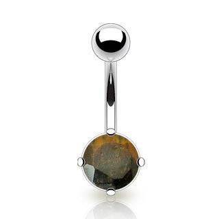 Surgical Steel Tiger's Eye Stone Prong Set Belly Button Ring - Pierced Universe