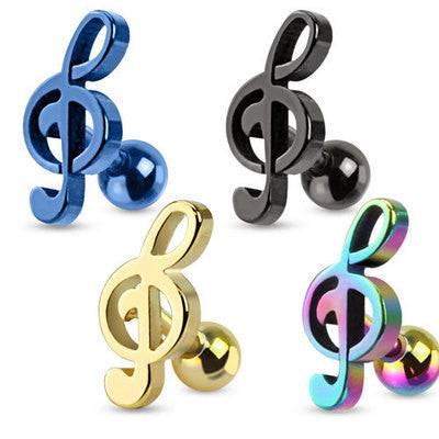Surgical Steel Treble Clef Music Note Cartilage Tragus Helix Ring - Pierced Universe