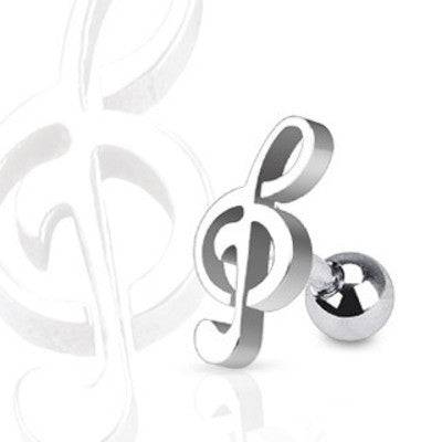 Surgical Steel Treble Clef Music Note Cartilage Tragus Helix Ring - Pierced Universe