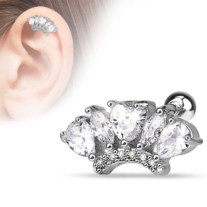 Surgical Steel White CZ Crown Ear Cartilage Barbell - Pierced Universe