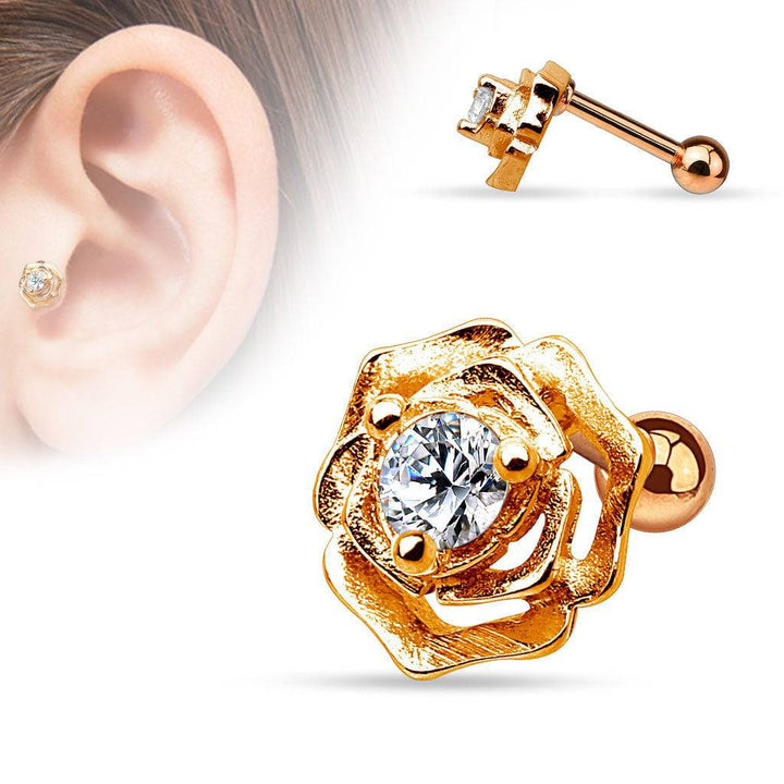 Surgical Steel White CZ Flower Helix Tragus Barbell Cartilage Earring - Pierced Universe