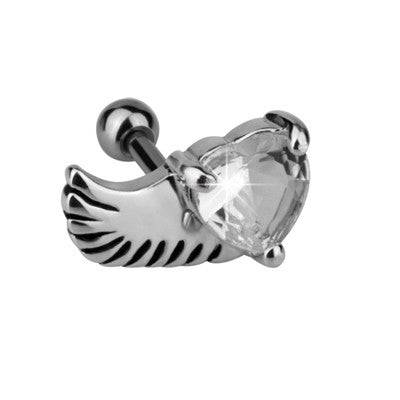 Surgical Steel Wing Feather Heart Cartilage Helix Barbell Ring - Pierced Universe