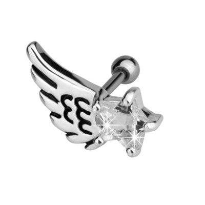 Surgical Steel Wing Feather Star Cartilage Helix Barbell Ring - Pierced Universe
