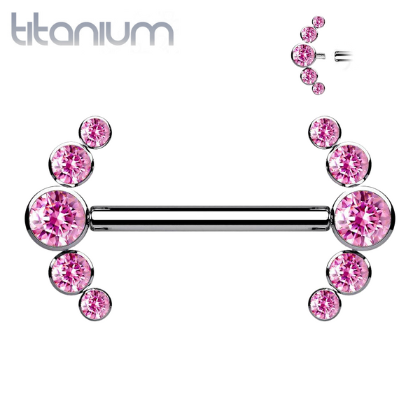Implant Grade Titanium Internally Threaded Pink 5 Bezel CZ Gem Nipple Ring - Pierced Universe