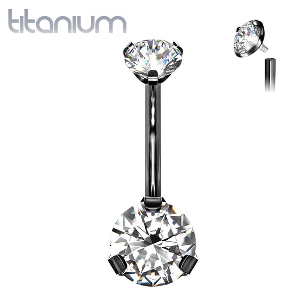 Implant Grade Titanium Internally Threaded Black PVD White CZ Prong Belly Button Navel Ring Implant Grade Titanium Internally Threaded Black PVD White CZ Prong Belly Button Navel Ring