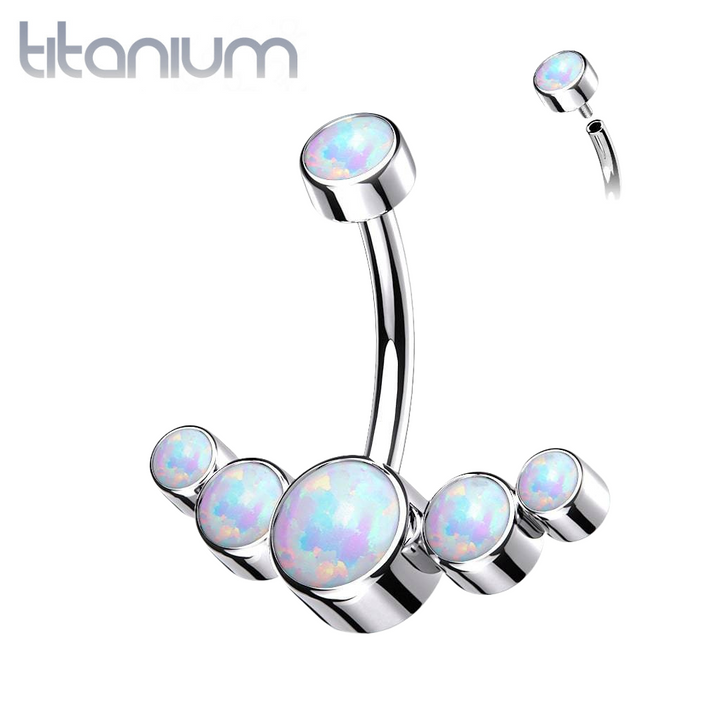 Implant Grade Titanium Internally Threaded With 5 Bezel White Opal Bottom Belly Ring - Pierced Universe