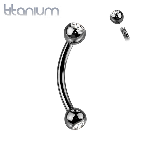 Implant Grade Titanium Black PVD Curved Barbell With White CZ Gem - Pierced Universe