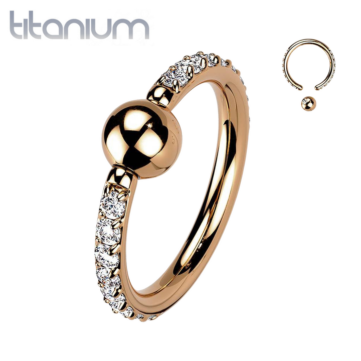 Implant Grade Titanium Rose Gold PVD White CZ Pave CBR Hoop Ring - Pierced Universe