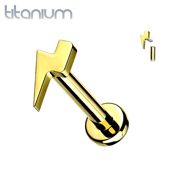Internally Threaded Small Lightning Bolt Gold PVD Implant Grade Titanium Labret - Pierced Universe