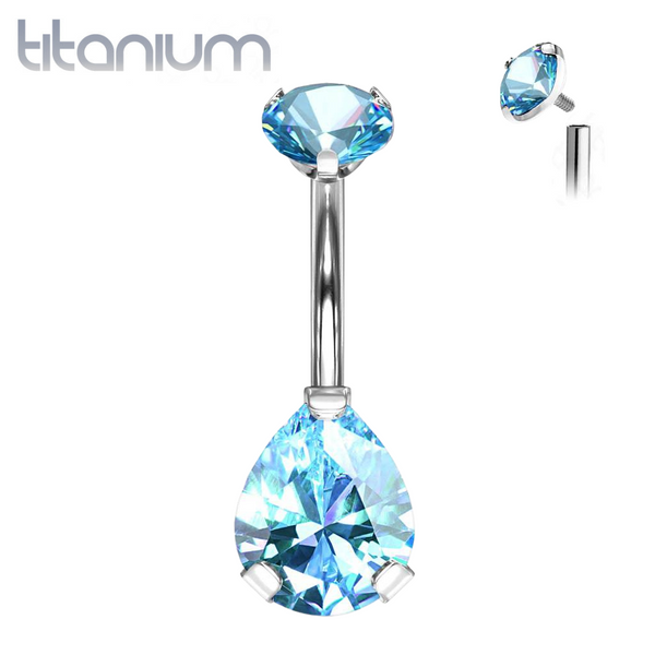Implant Grade Titanium Internally Threaded Pear Teardrop Topaz CZ Belly Ring Implant Grade Titanium Internally Threaded Pear Teardrop Topaz CZ Belly Ring