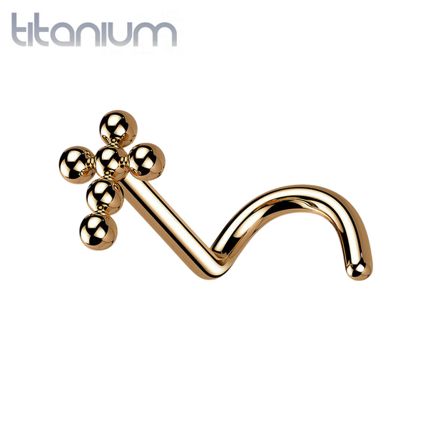 Implant Grade Titanium Gold PVD Corkscrew Beaded Cross Nose Stud Ring Implant Grade Titanium Gold PVD Corkscrew Beaded Cross Nose Stud Ring