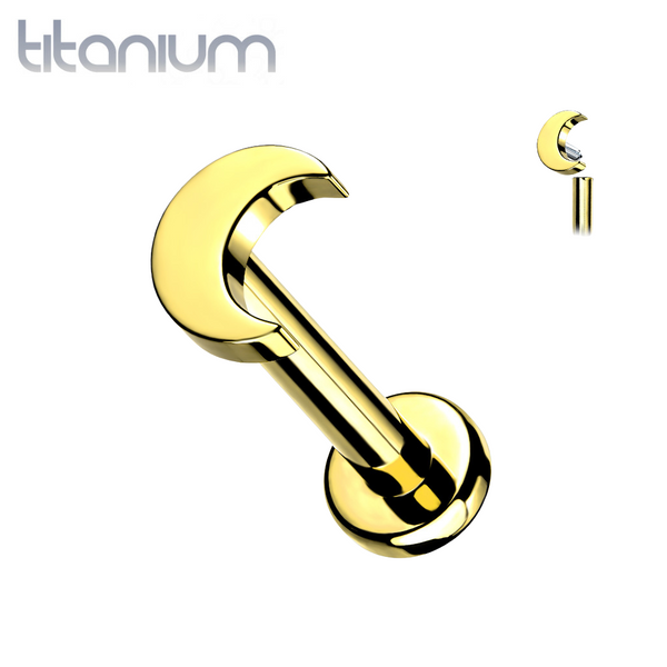 Internally Threaded Crescent Moon Gold PVD Implant Grade Titanium Labret - Pierced Universe