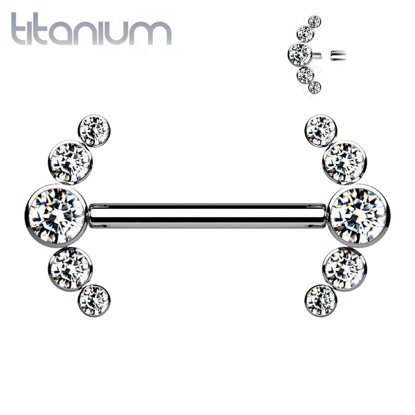 Implant Grade Titanium Internally Threaded White 5 Bezel CZ Gem Nipple Ring - Pierced Universe