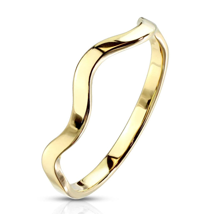 Wavy Line Stackable Gold Stainless Steel Ring - Pierced Universe