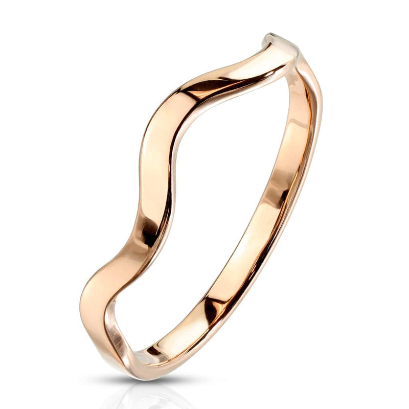 Wavy Line Stackable Rose Gold Stainless Steel Ring - Pierced Universe